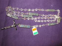 Transparent Glass Rosary - Engraved Mysteries Listed on Our Father Beads