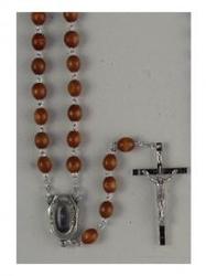 Brown Wood Rosary Beads - Lourdes Water (encased in medal section)