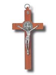 St Benedict Wall Crucifix Metal Corpus on Wood - 20 x 10 cm