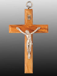 Wall Crucifix - Metal Corpus on Olive Wood - 9 x 6cm