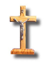 Standing Crucifix - Metal Corpus on Olive Wood - 11 x 5.5cm