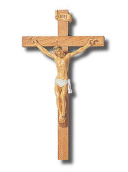 Wall Crucifix - Poly Vinyl Corpus on Light Wood - 38 x 21cm