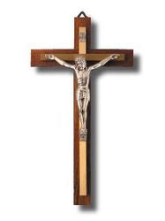 Wall Crucifix Metal Corpus on Wood Finish - 27 x 14cm