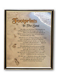 Gold Mylar Framed Print - Footprints in the Sand - 25 x 20cm