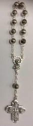 Single Decade Pocket Rosary - Silver Coloured Metal - Rose Shaped Beads