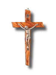 Wall Crucifix Metal Corpus on Olive Wood - 17 x 10cm