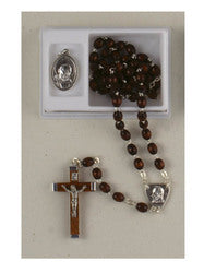 St Padre Pio Wooden Rosary Beads & Oxidised Medal