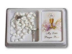 Communion Gift Set - My Little Prayer Book & White Rosary Beads