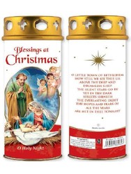 Christmas wax candle - Nativity scene and words of carol "O Holy Night...."